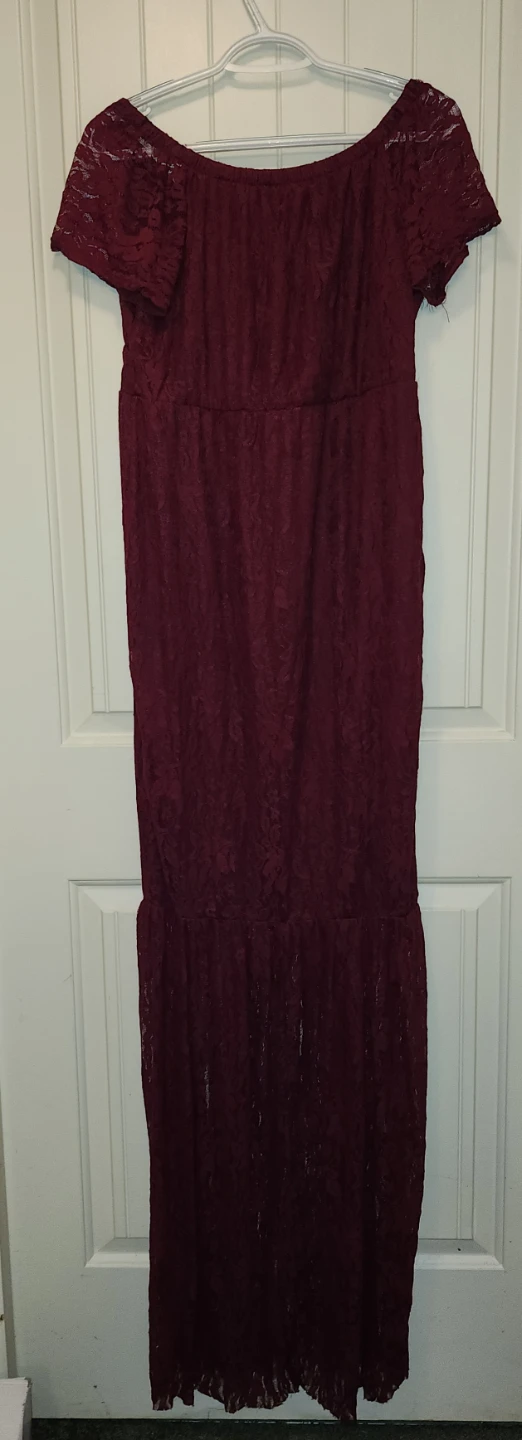 Burgundy Lace Off-the-Shoulder Maxi Dress - photo 2