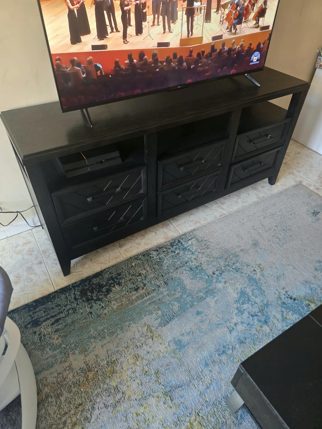 Black Wooden Media Console with Drawers