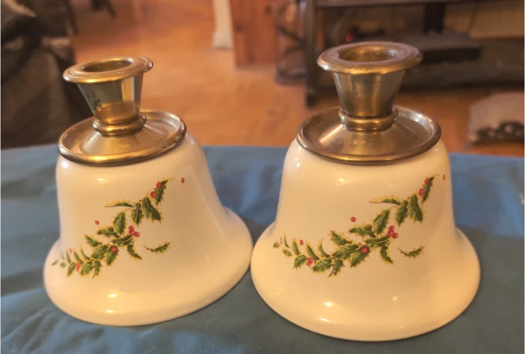 Holly Pattern Porcelain Candle Holders