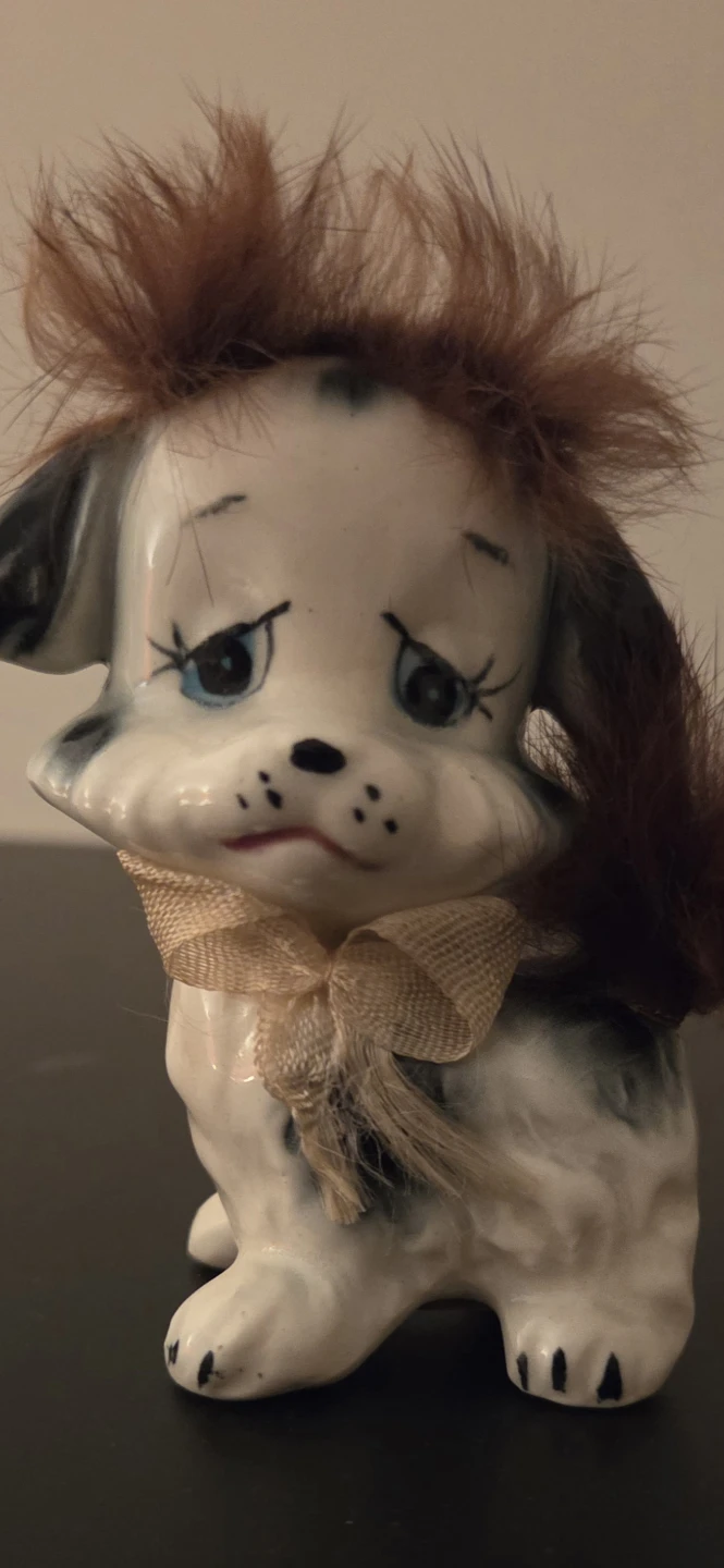 Vintage Ceramic Puppy Figurine with Fur Detail