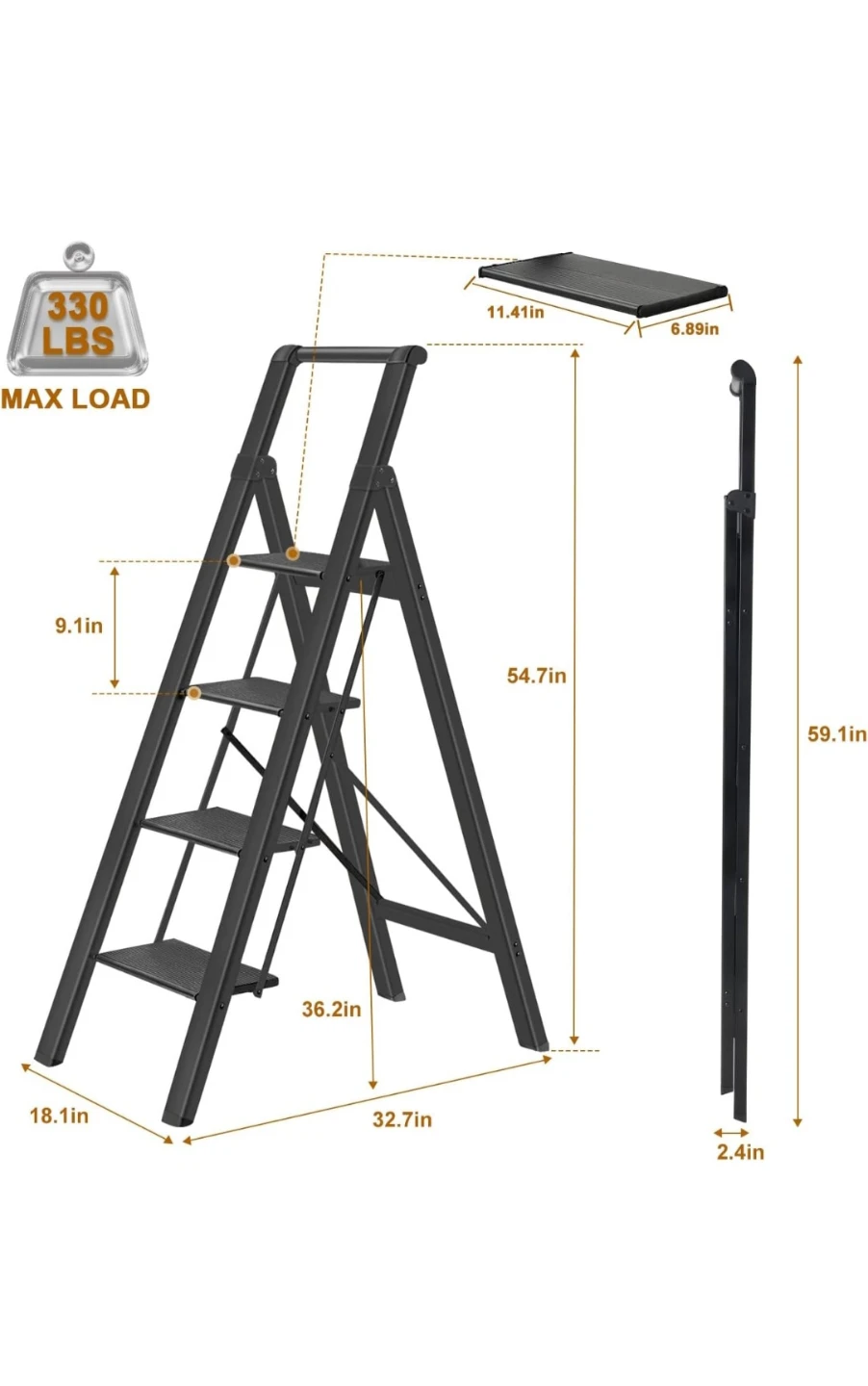 4 Step Aluminum Folding Ladder