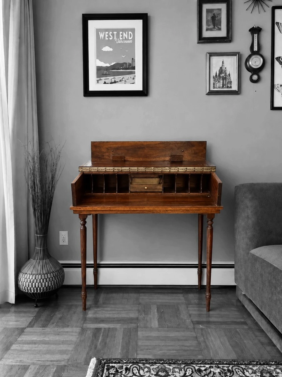 Antique Edwardian Solid Mahogany Spindle Desk