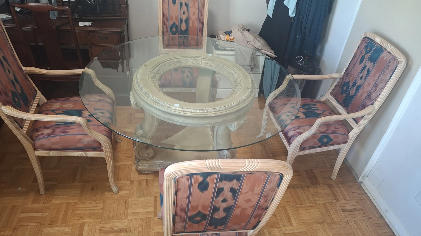 Round Glass Dining Table with 4 Chairs