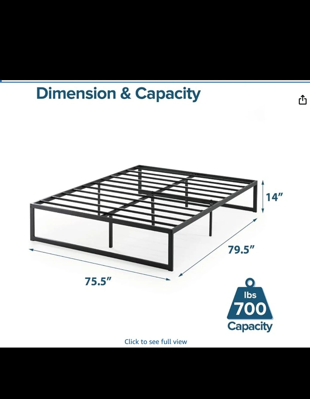 Black Metal king Size Platform Bed Frame