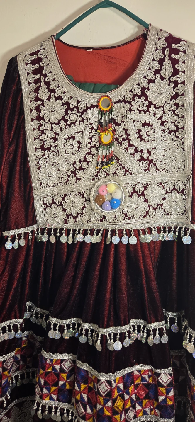 Traditional Embroidered Maroon Velvet Dress - photo 3