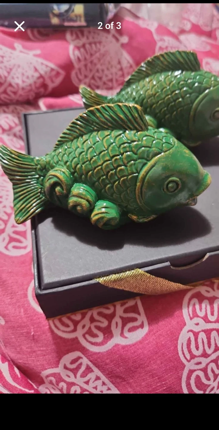 Set of Two Decorative Green Fish Figurines - photo 2