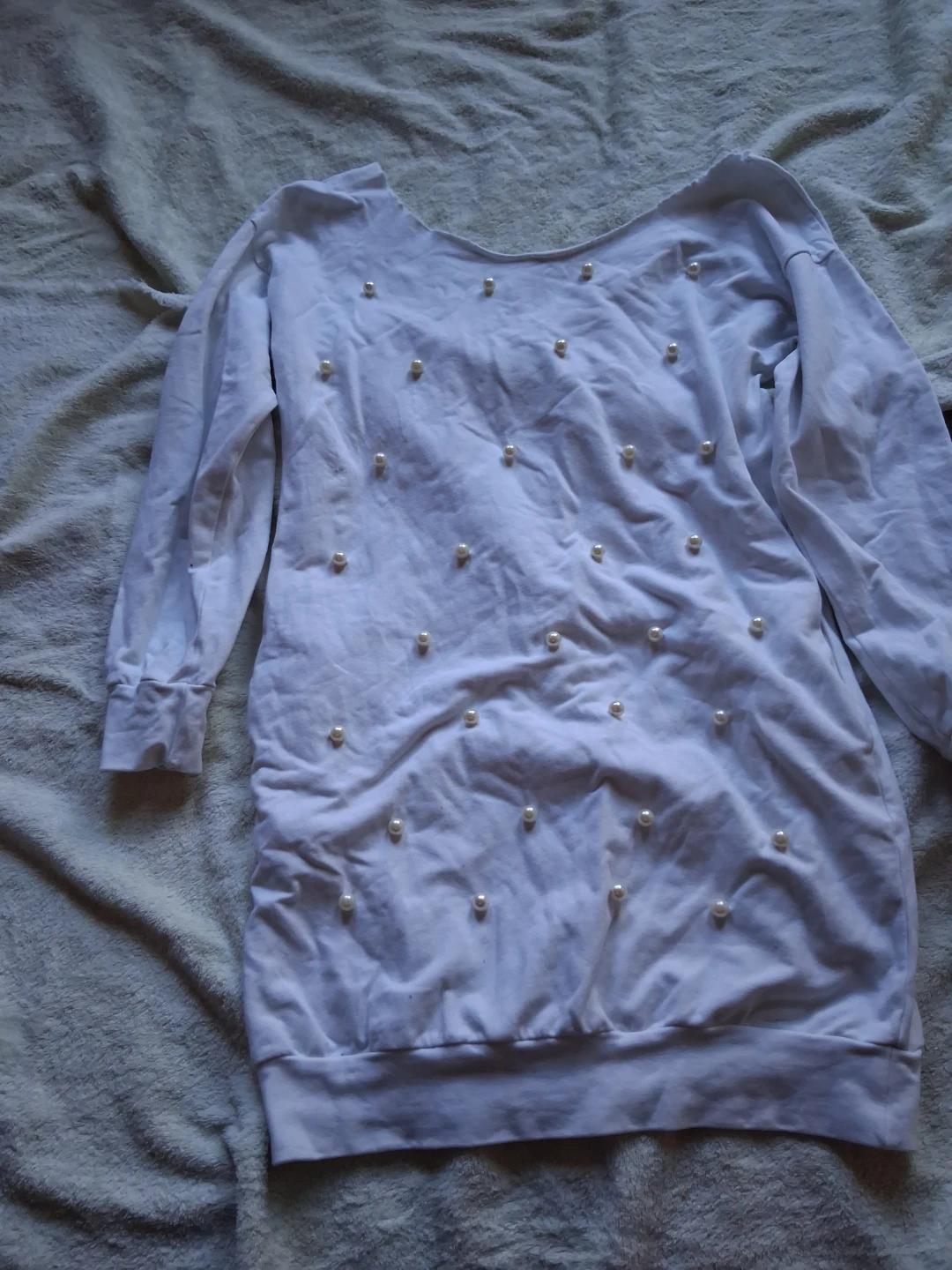 White Sweatshirt Dress with Pearl Accents - photo 2