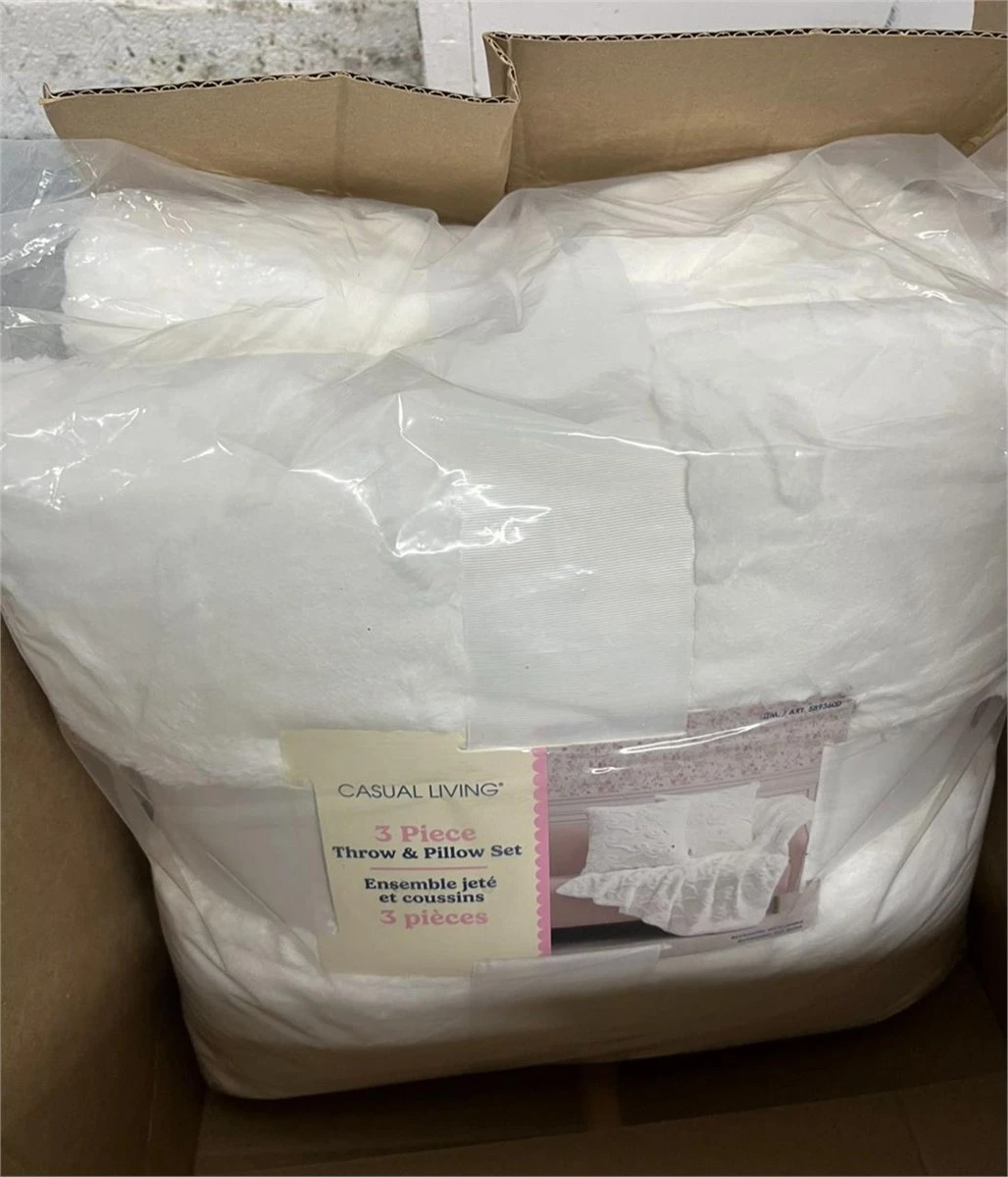 Throw and Cushion Set, 3 Pieces white - photo 3