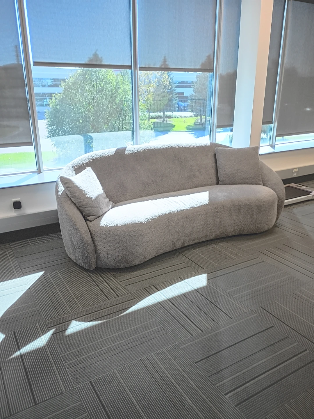 Grey Curved Bouclé Sofa
