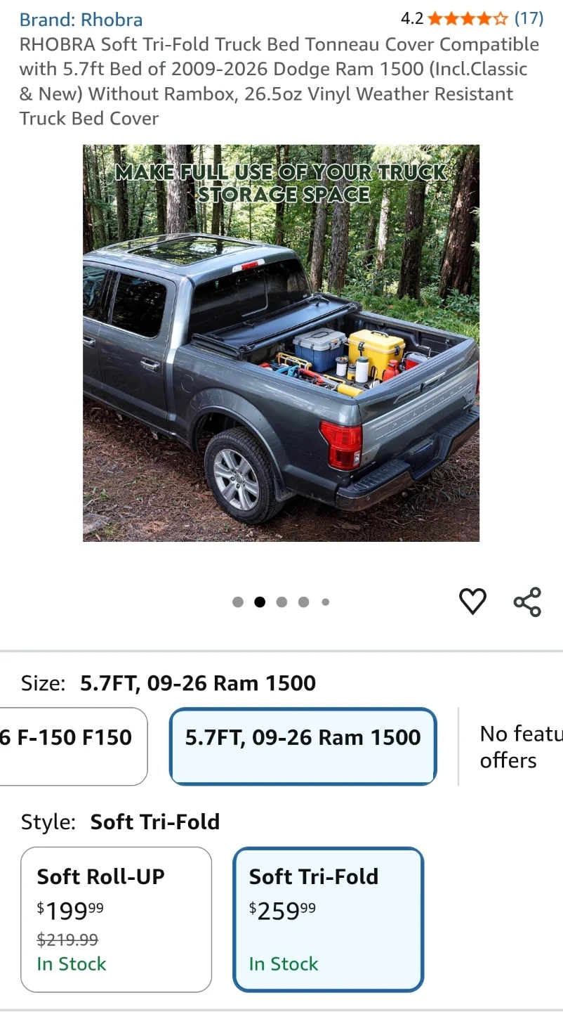 Soft Tri-Fold Tonneau Cover for Dodge Ram 1500 (no hardware) - photo 2