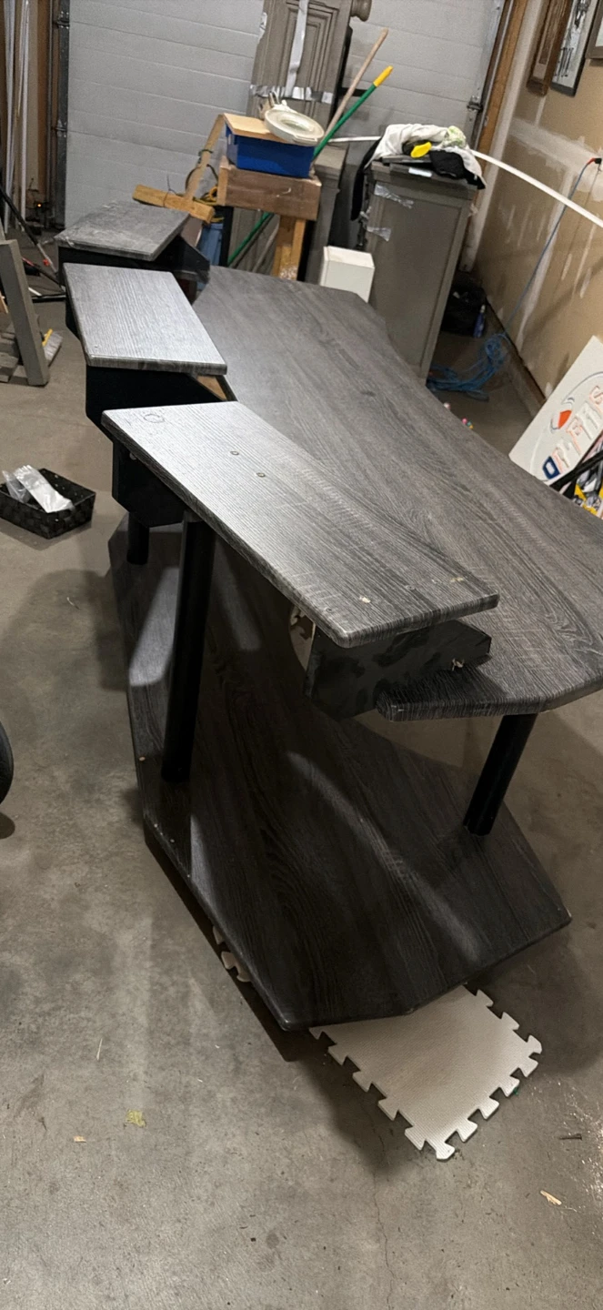 Curved Grey Wood Grain Computer Desk - photo 3