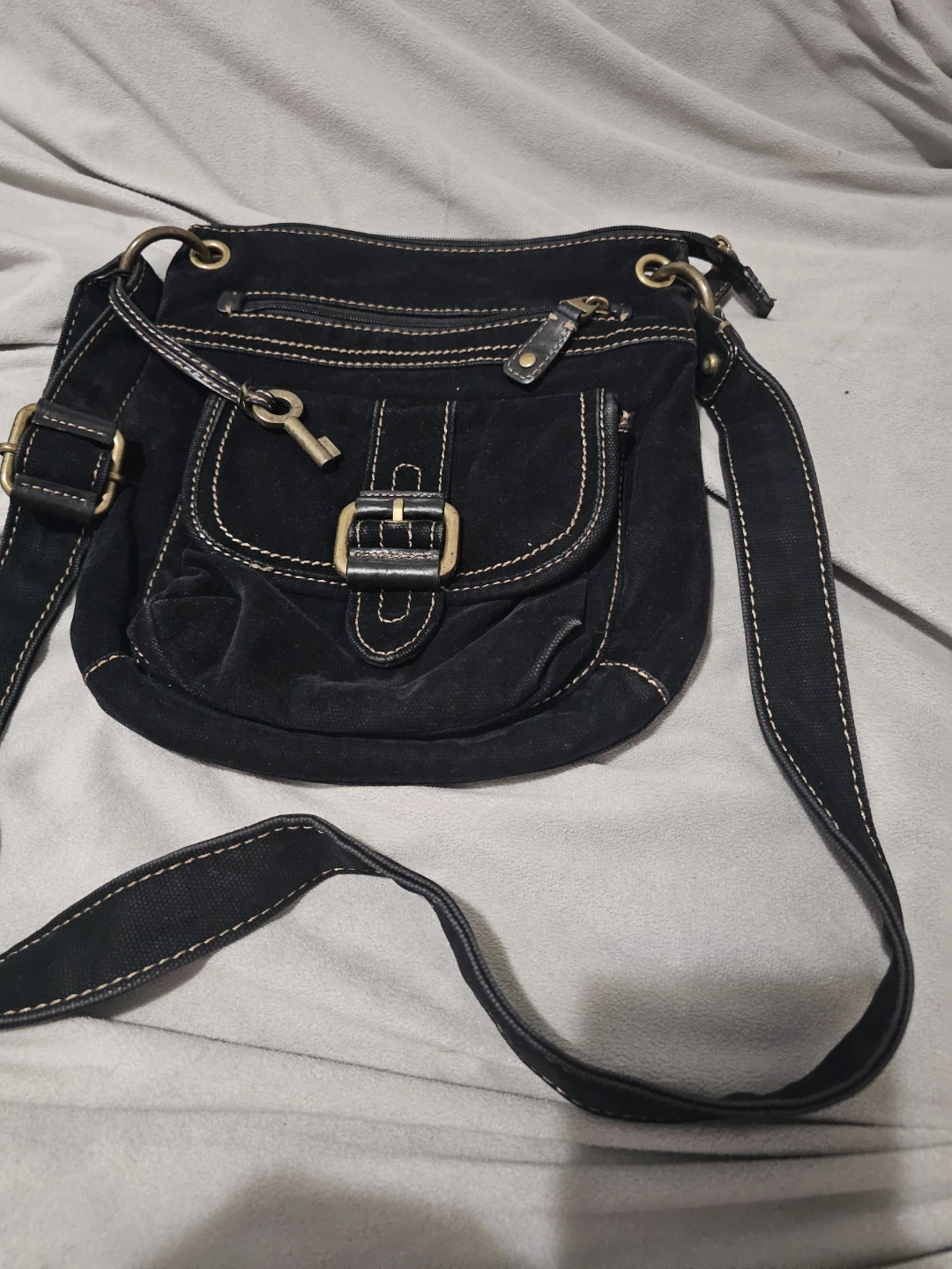 Fossil Black Canvas Crossbody Bag