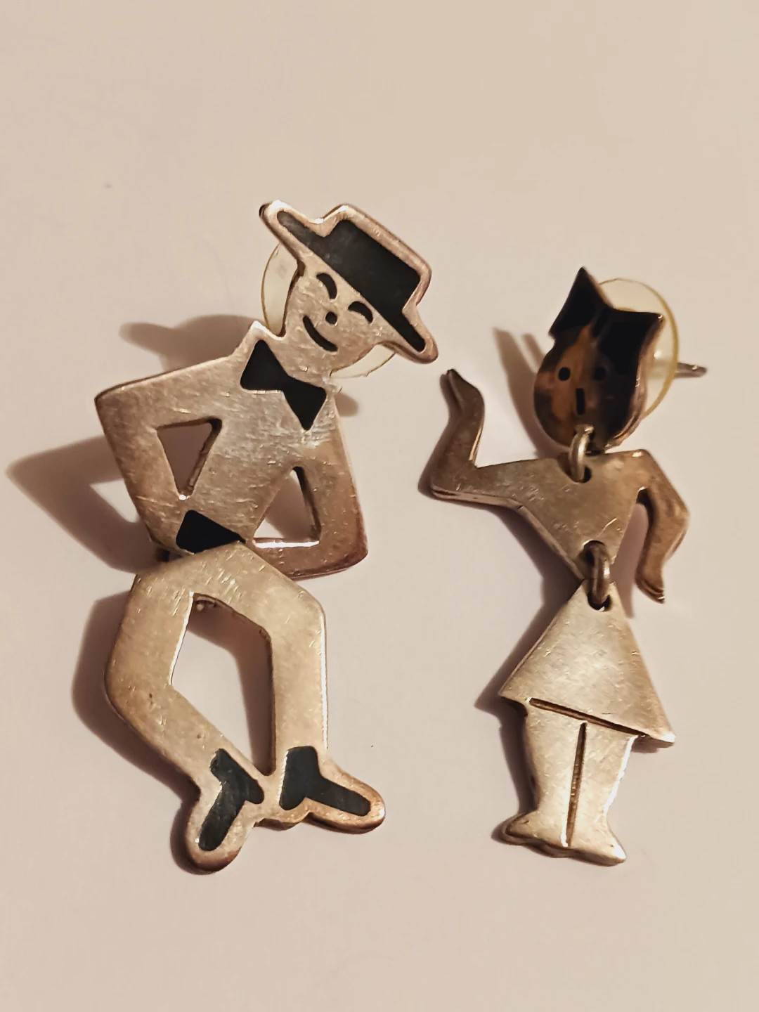 Estate Vintage Sterling Silver Dancing Couple Earrings