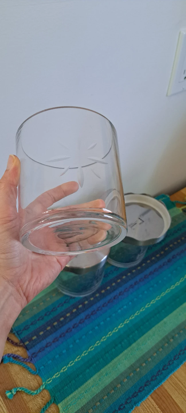 Set of 3 Etched Glass Canisters with Metal Lids - photo 2