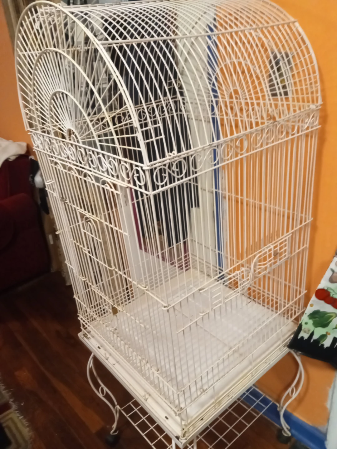 Large White Metal Bird Cage with Rolling Stand - photo 2
