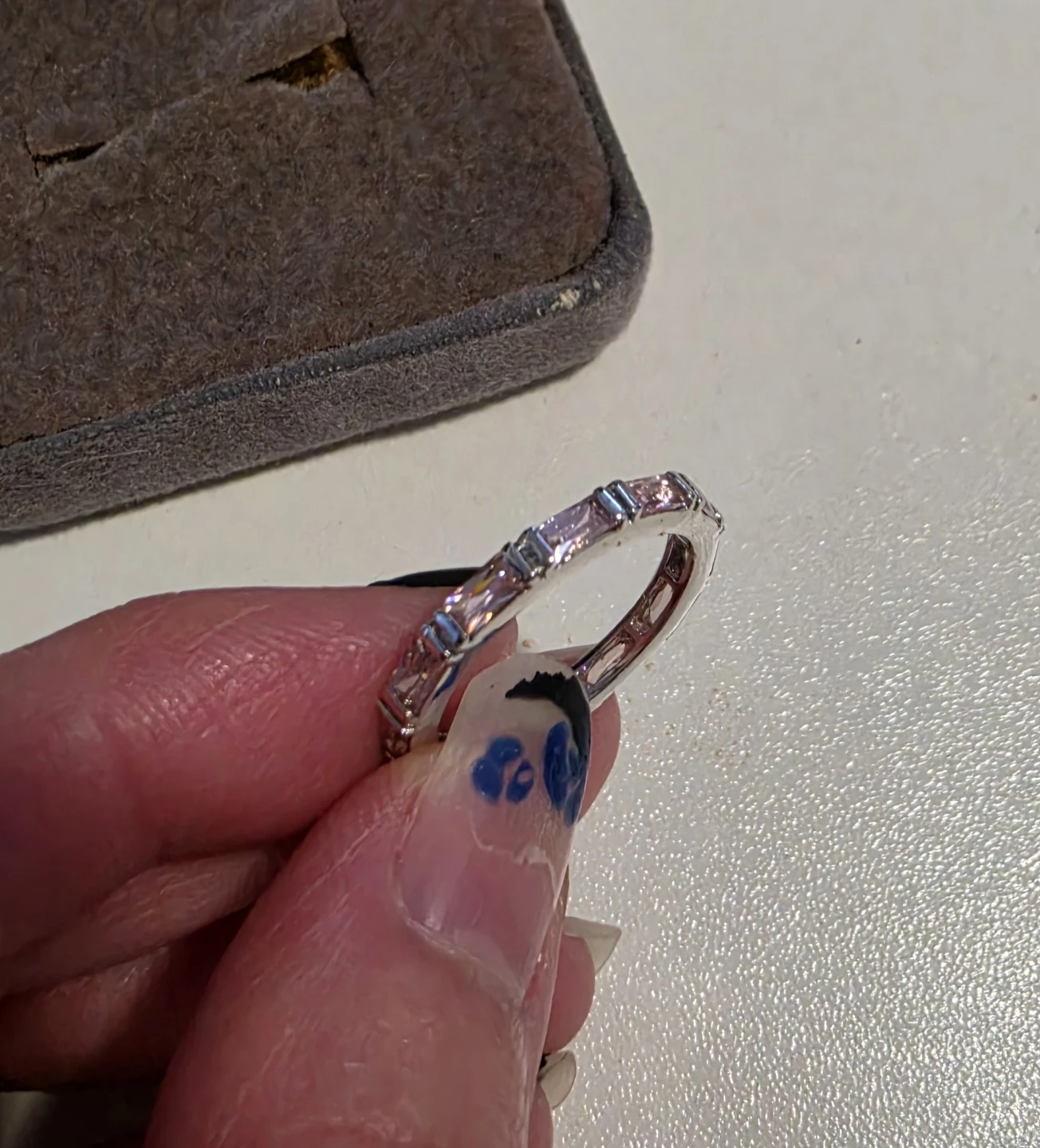 Size 5 Silver-Tone Pink Stone Eternity Ring