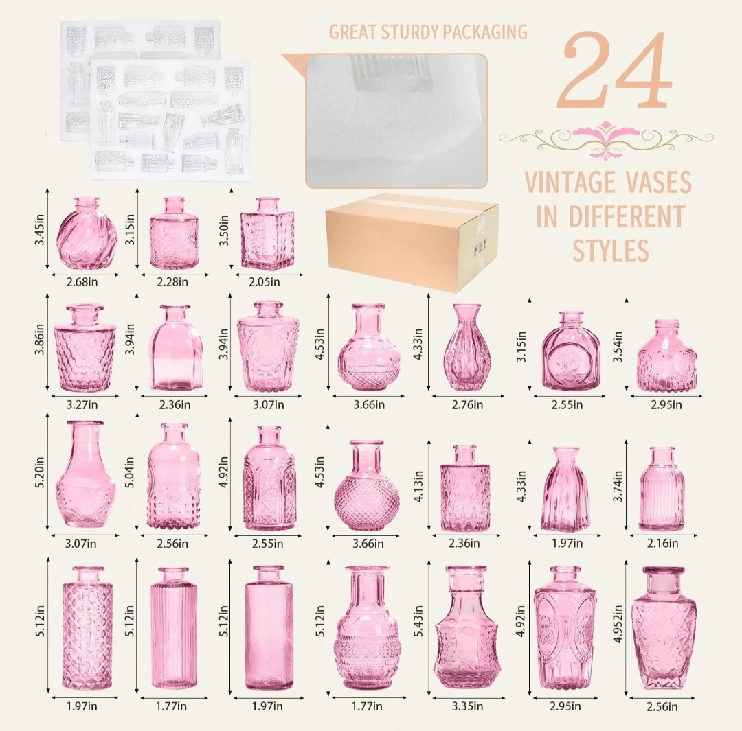 24 Piece Set of Pink Vintage Glass Bud Vases - photo 2