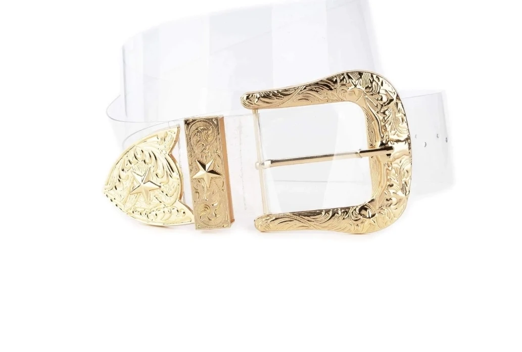 Clear Western Style Belt with Gold Accents