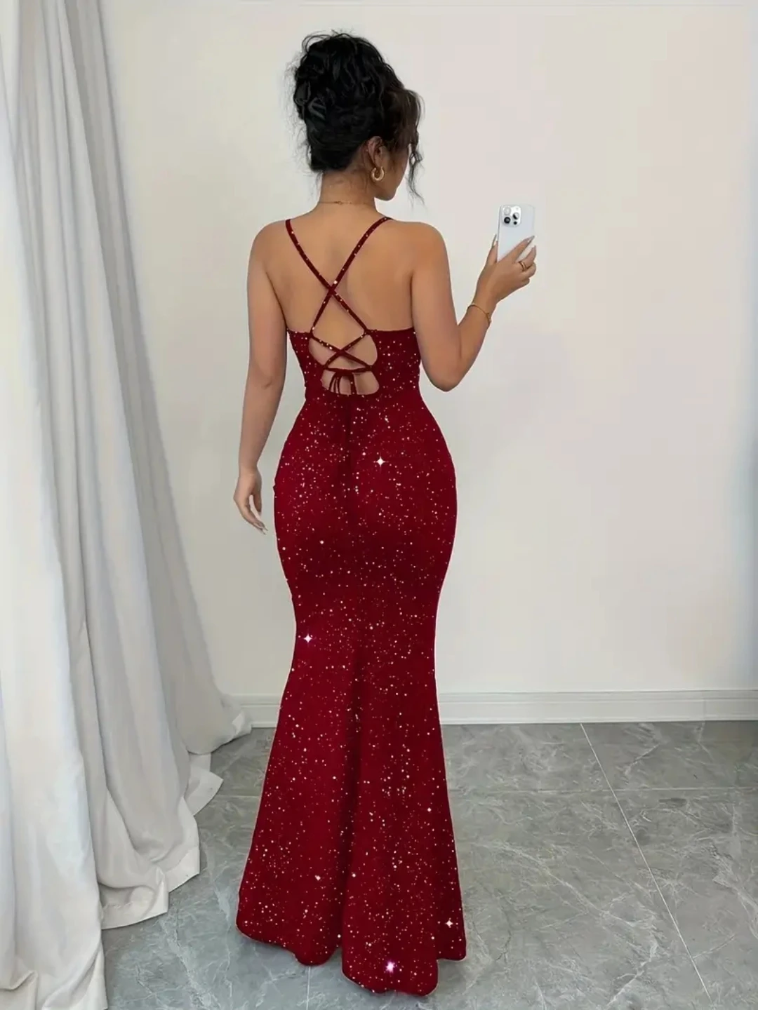 Sparkly Red Spaghetti Strap Maxi Dress - photo 3