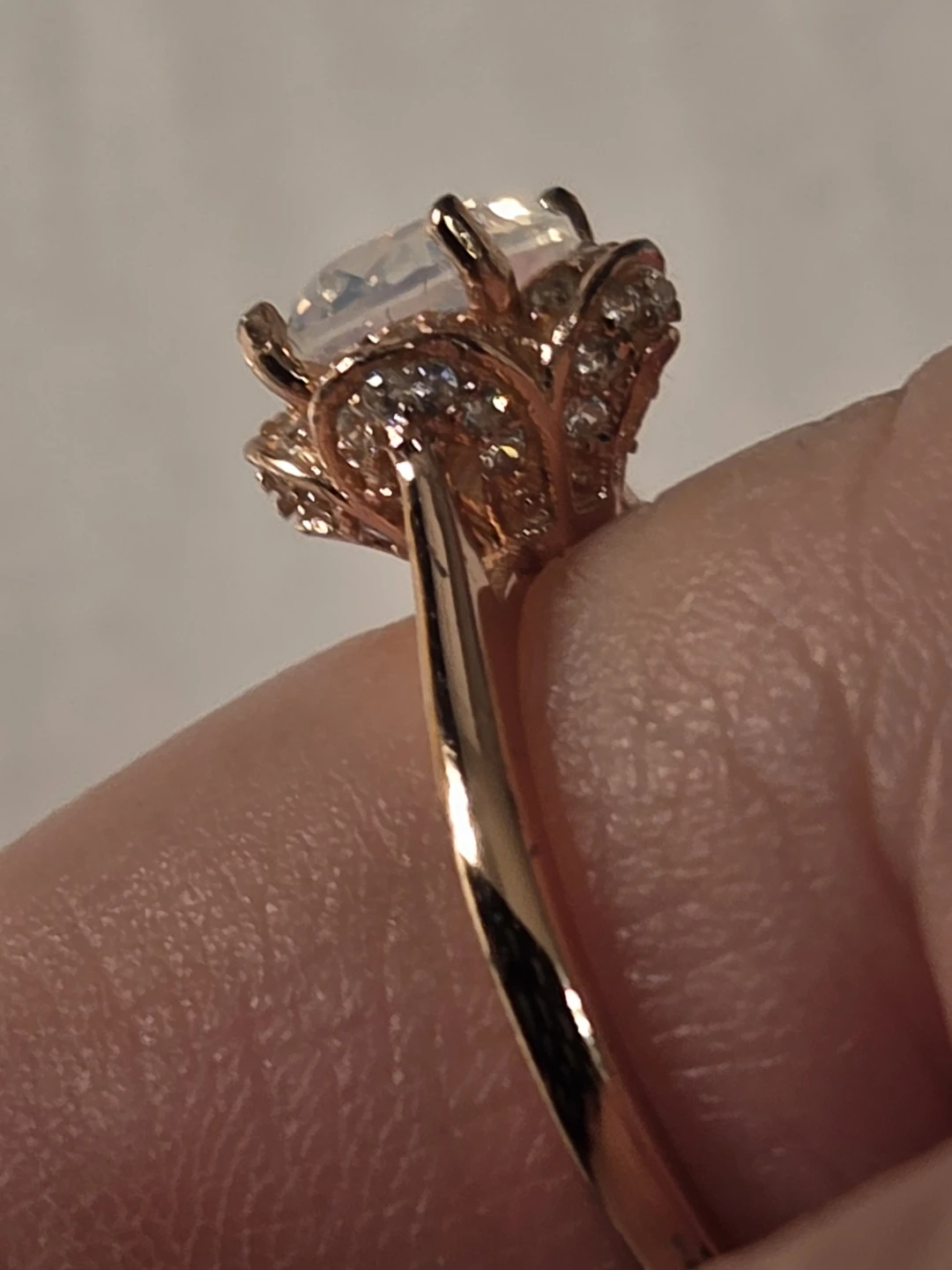 925 silver Rose Gold Tone Ring with Moonstone and CZ - photo 3