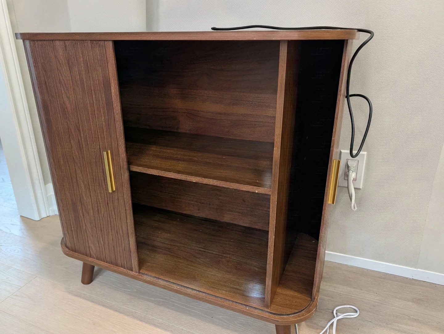 Mid-century modern style wood storage cabinet with sliding door - photo 2