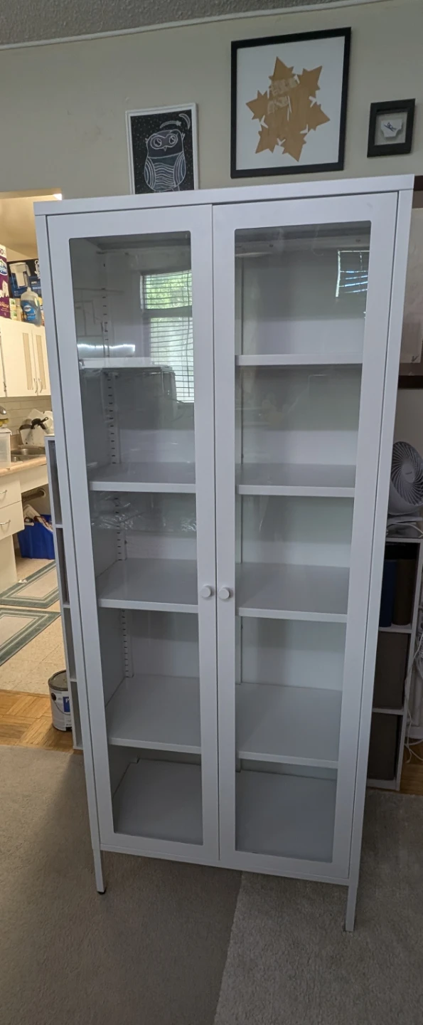 White metal Bookcase with Glass Doors