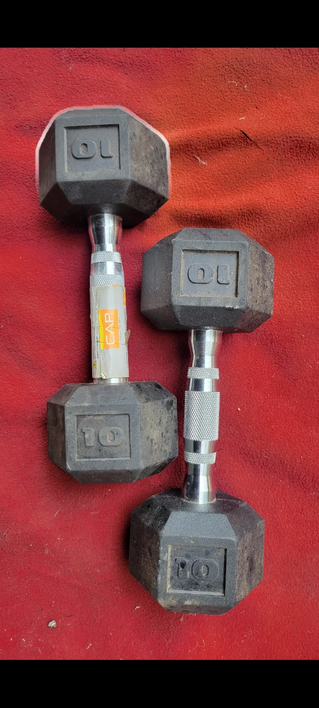 SETS OF 10LB  RUBBER COATED HEXHEAD DUMBBELLS TOTAL 20LBs