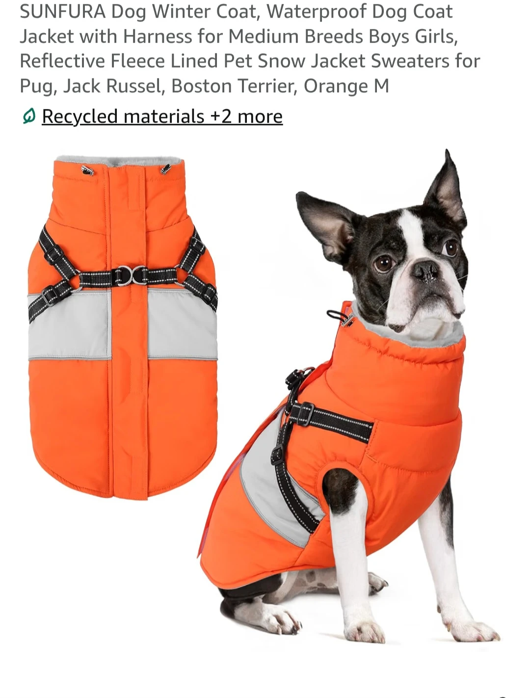 SUNFURA Dog Winter Coat - Orange - Size M