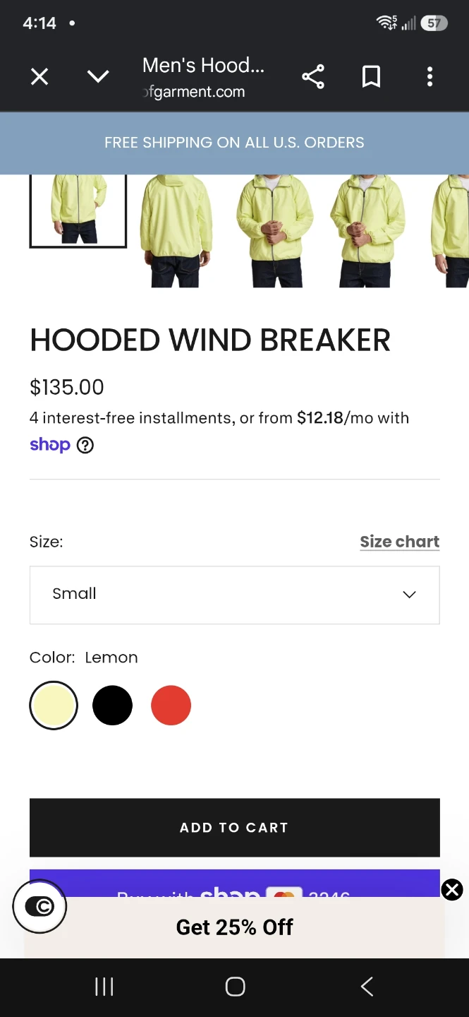 Weatherproof Hooded Windbreaker, Lemon, XXL - photo 5