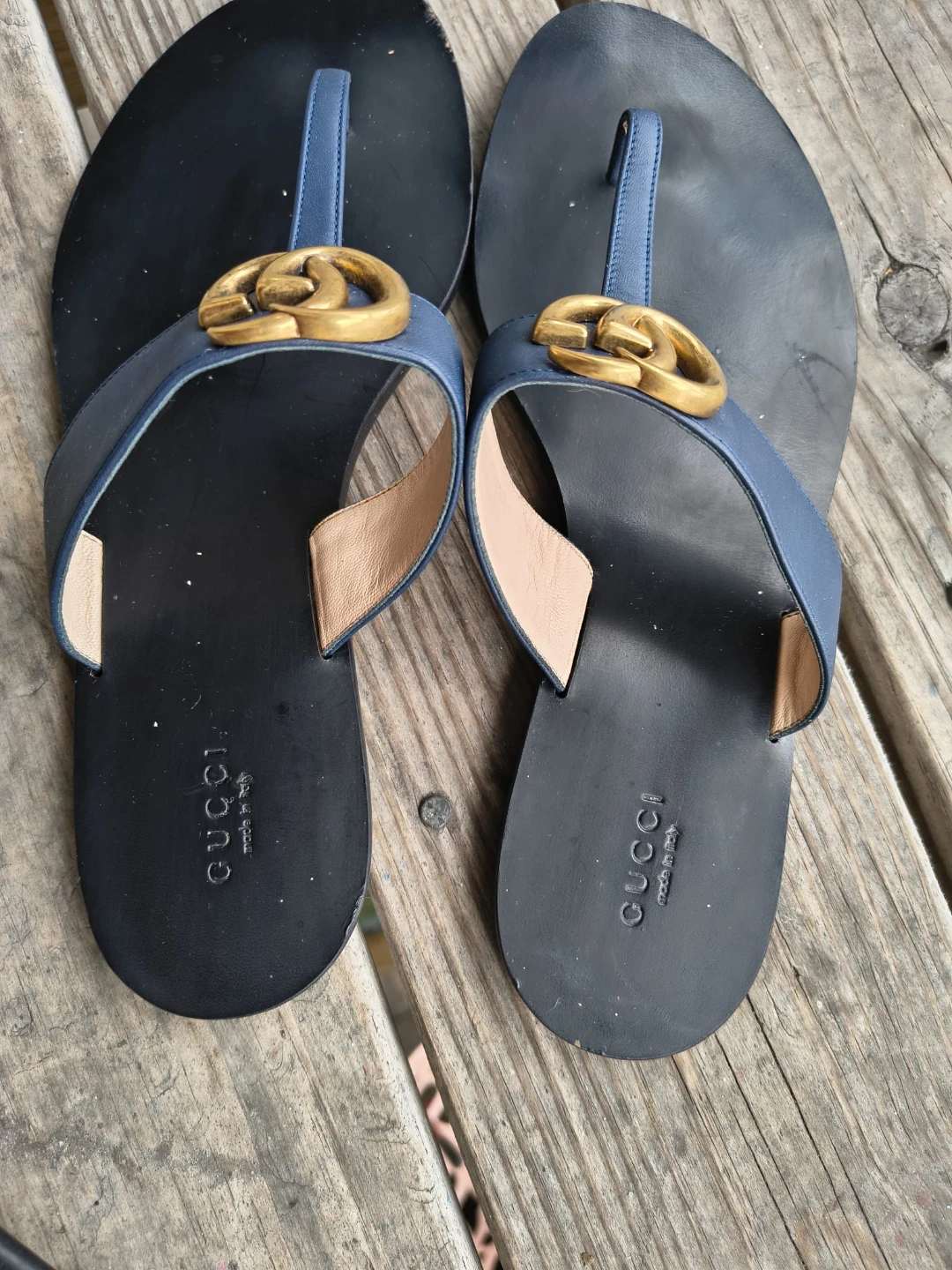 Gucci Double G Navy Leather Sandals - photo 4