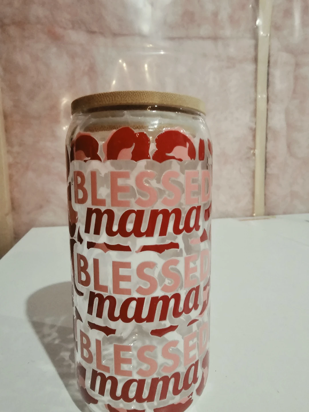 Blessed Mama Glass Tumbler with Bamboo Lid