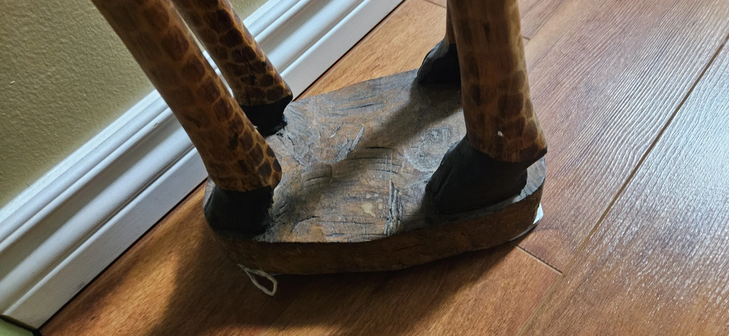 Large Wooden Hand-Carved Giraffe Sculpture - photo 3