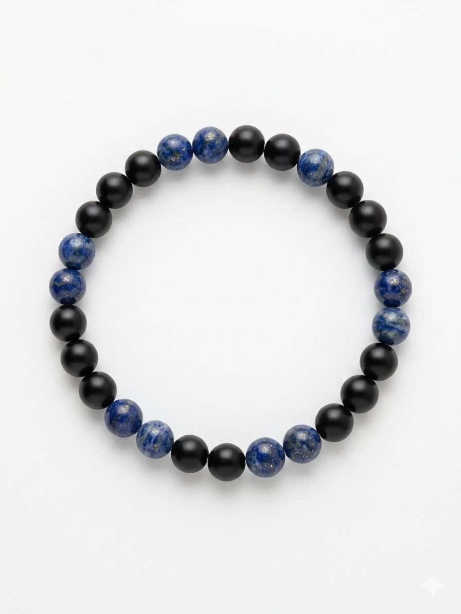 Black Onyx and Lapis Lazuli Bead Bracelet