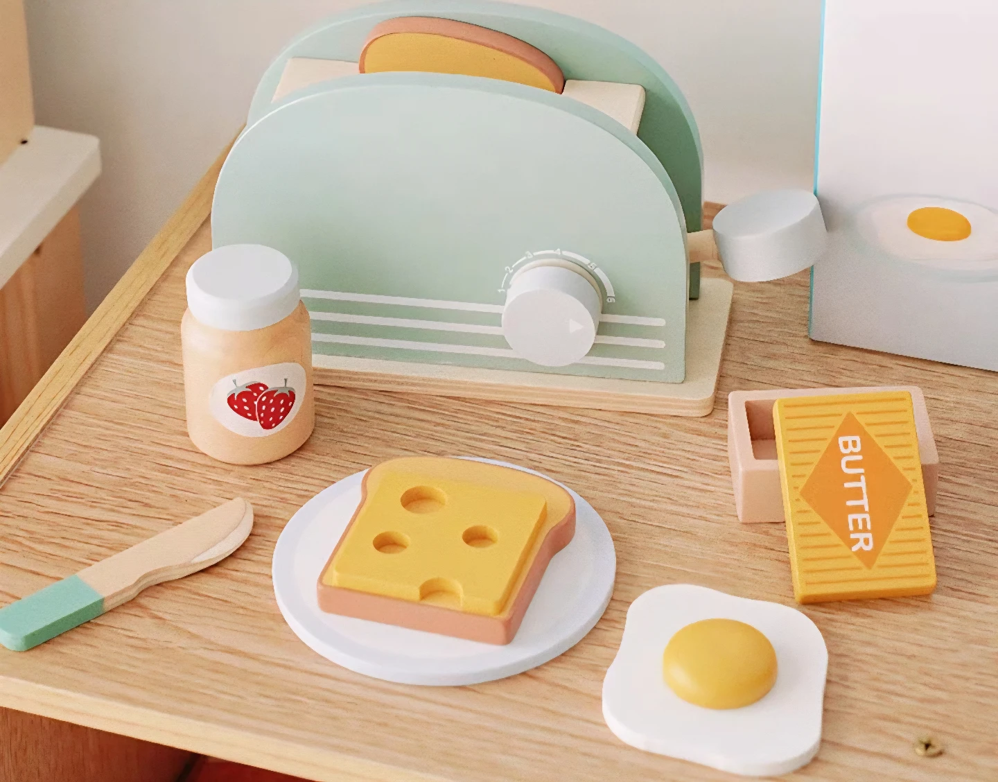 Kids Wooden Kitchen Toys Little Bread Maker Set - photo 2