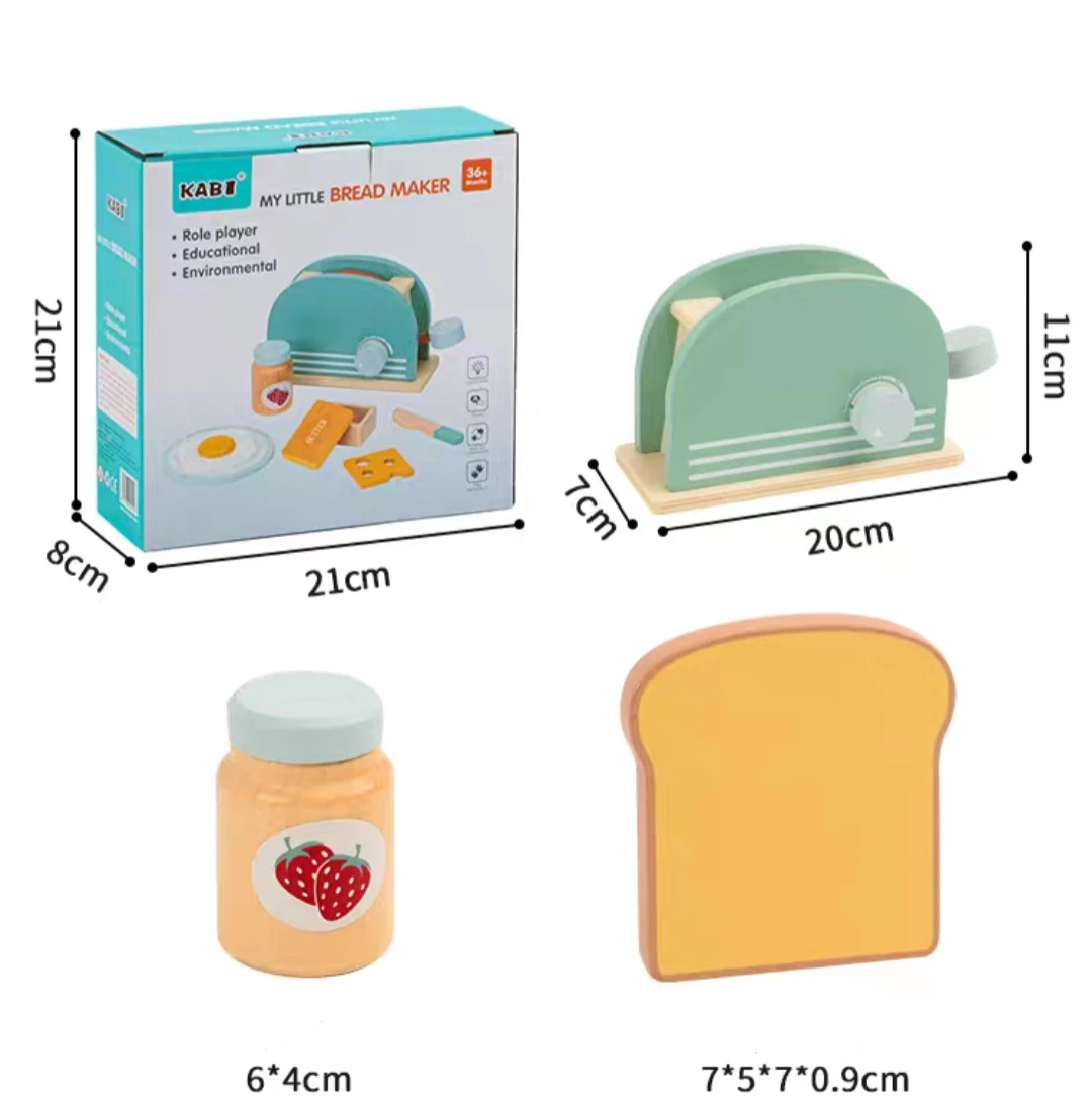 Kids Wooden Kitchen Toys Little Bread Maker Set - photo 3