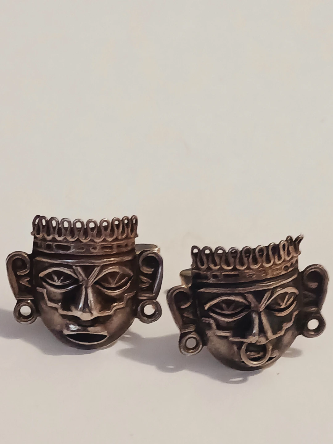 Taxco Mexico Sterling Silver Aztec Mayan Mask Cufflinks - photo 3