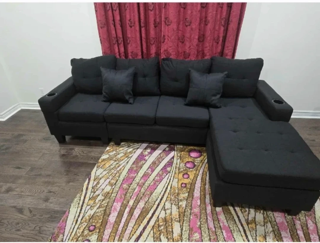 Sectional sofa Black with cup holders