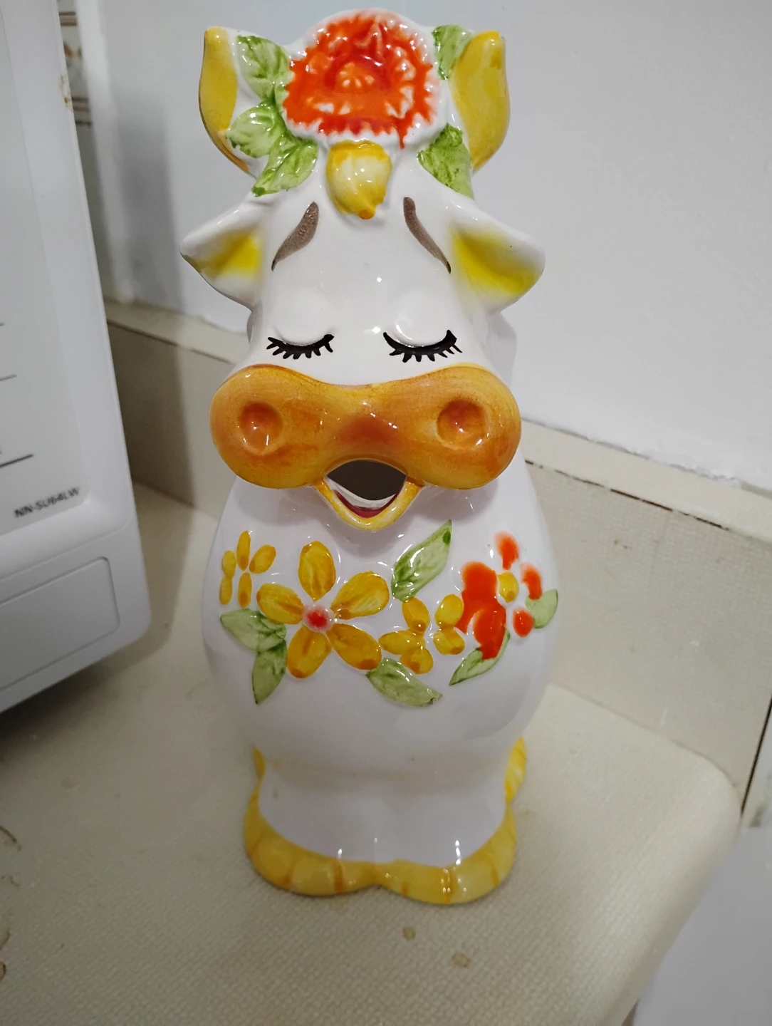 Ceramic Cow Pitcher with Floral Design - photo 2