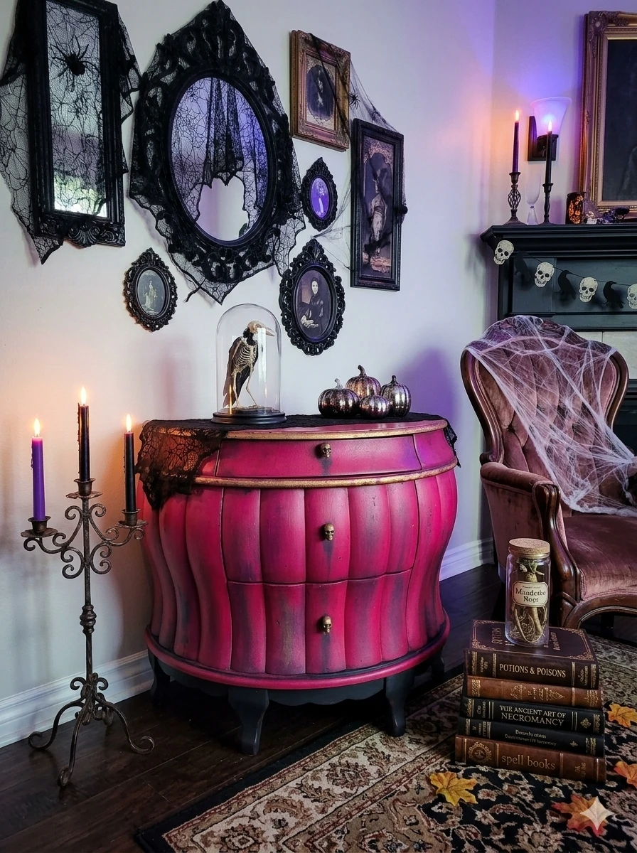 Pink and Gold Scalloped Chest with Skull Knobs - photo 2