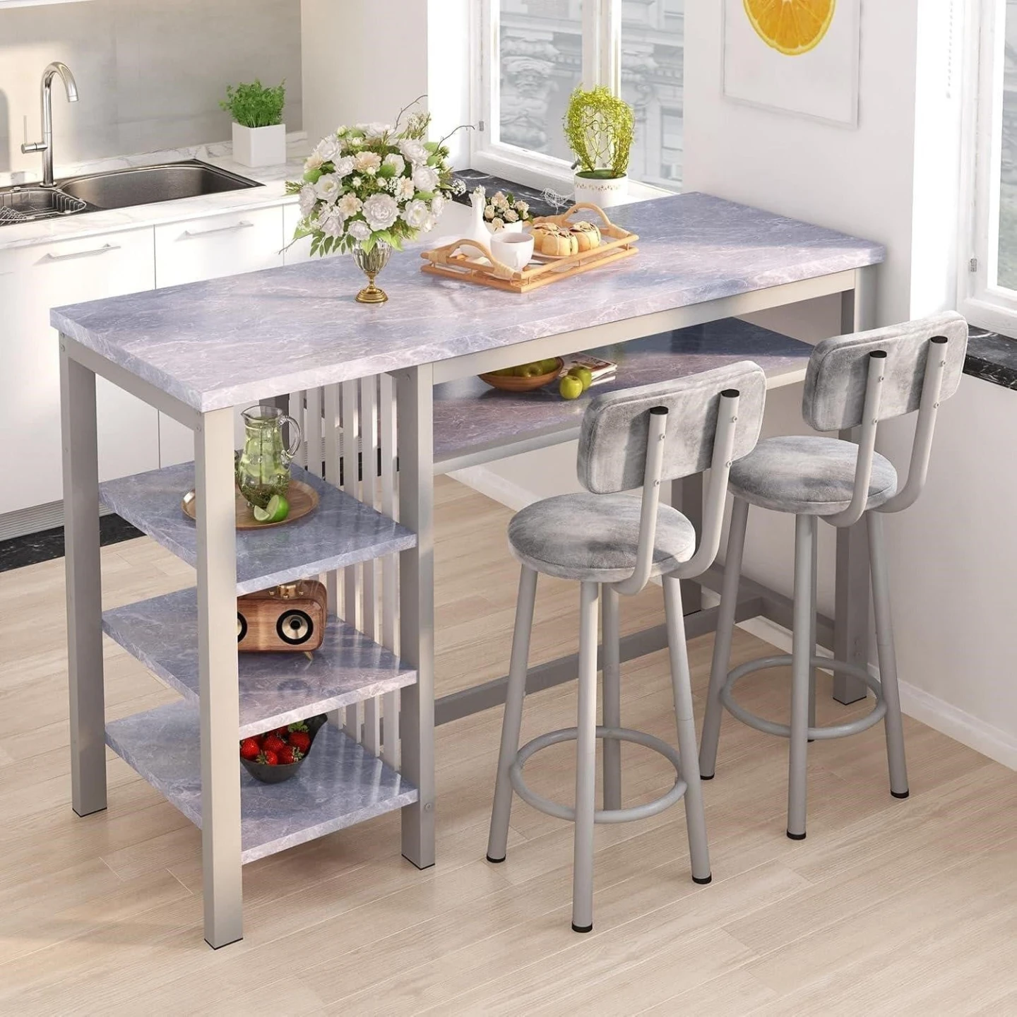 Kitchen Bar Table Set with 2 Stools