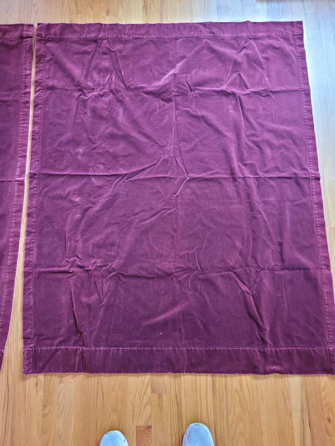 Pair of Pottery Barn Burgundy Velvet Curtains with Rods