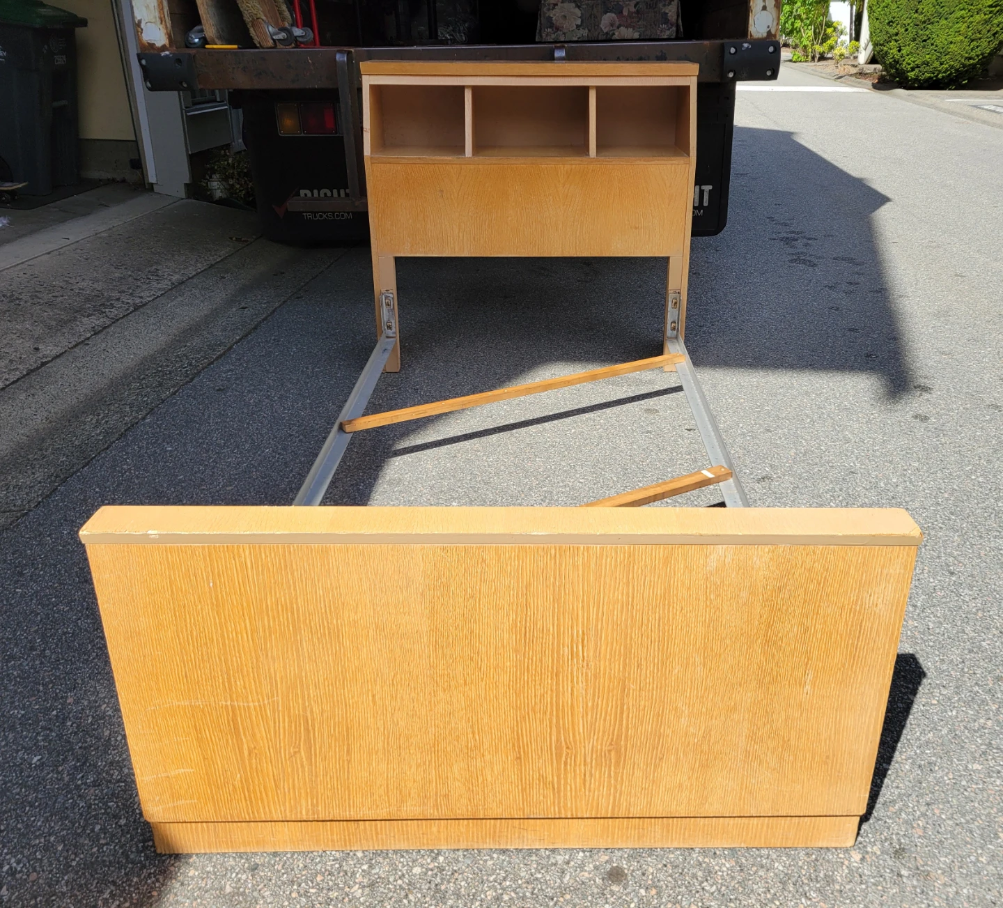 Wooden Twin Bed Frame with Headboard Shelves - photo 3
