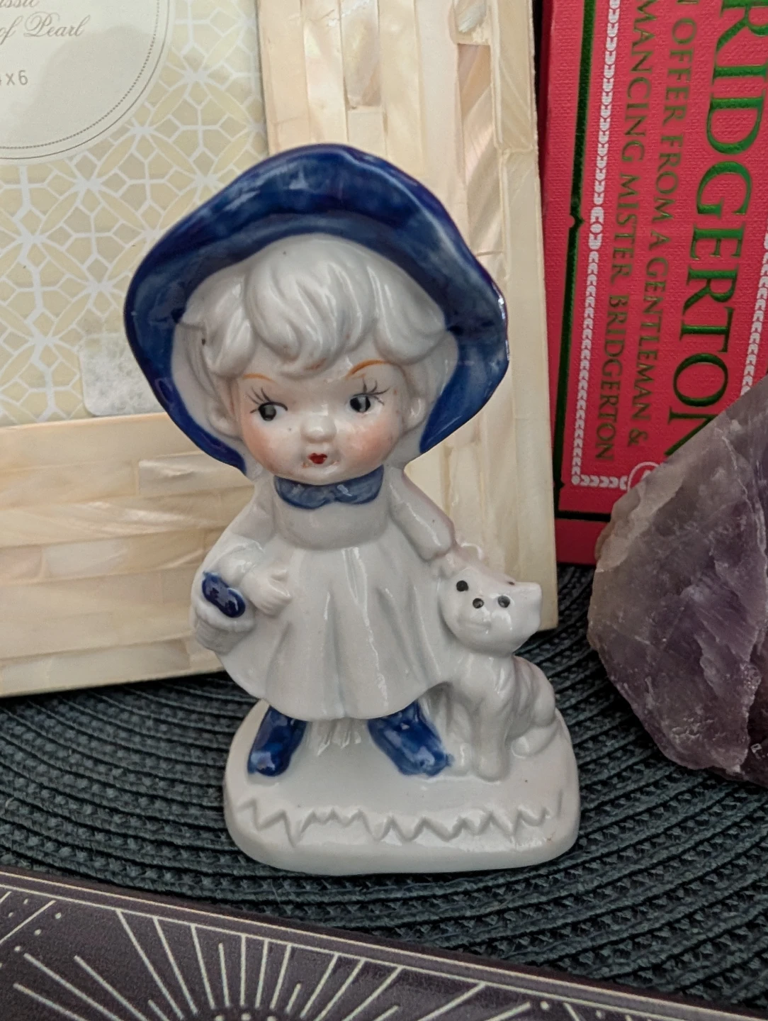 Vintage Ceramic Girl and Cat Figurine