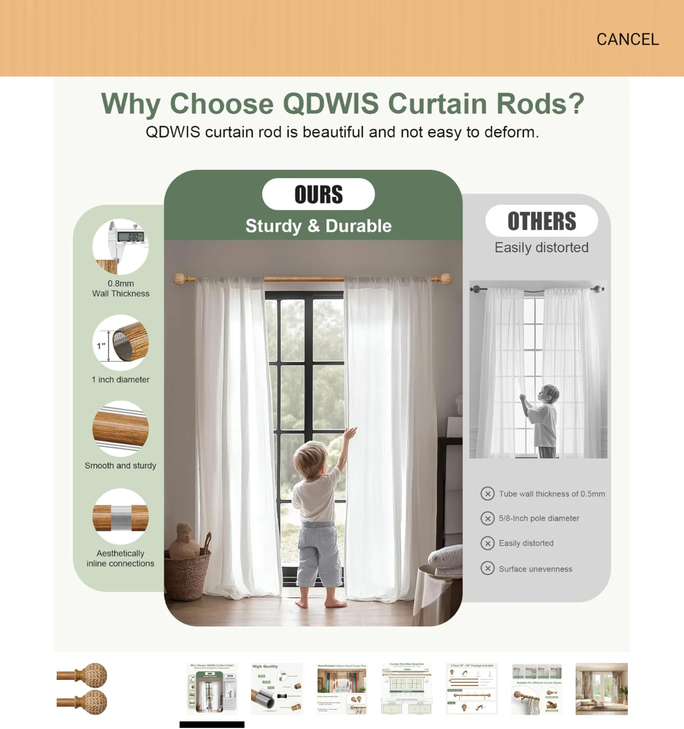 Hand-Painted Imitation Wood Curtain Rods - photo 3