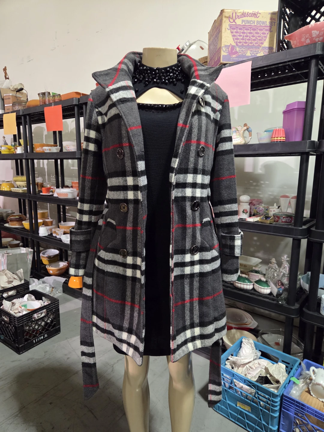 Trench Coat with Plaid Pattern - photo 2