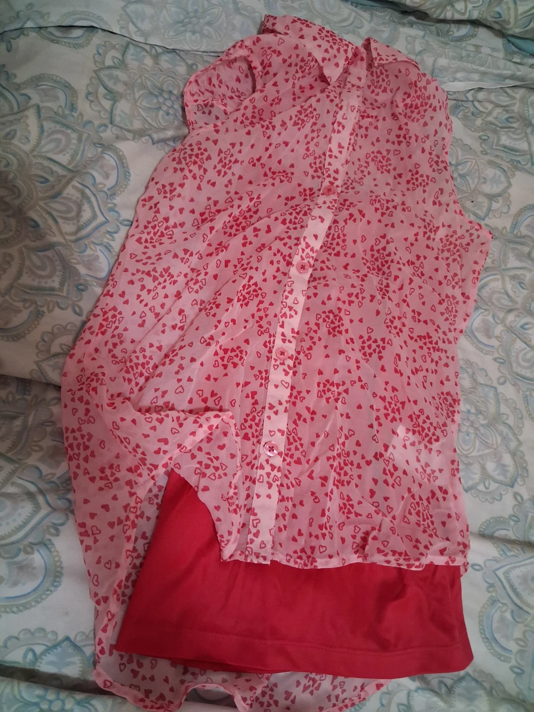 Pink Heart Print Button-Down Shirt