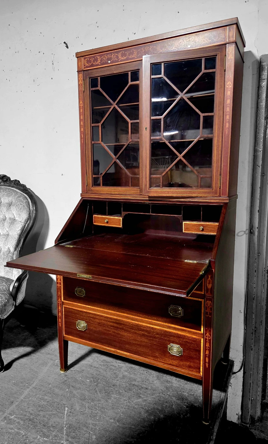 Vintage Mahogany Bureau Drop-Front Desk / Bookcase
