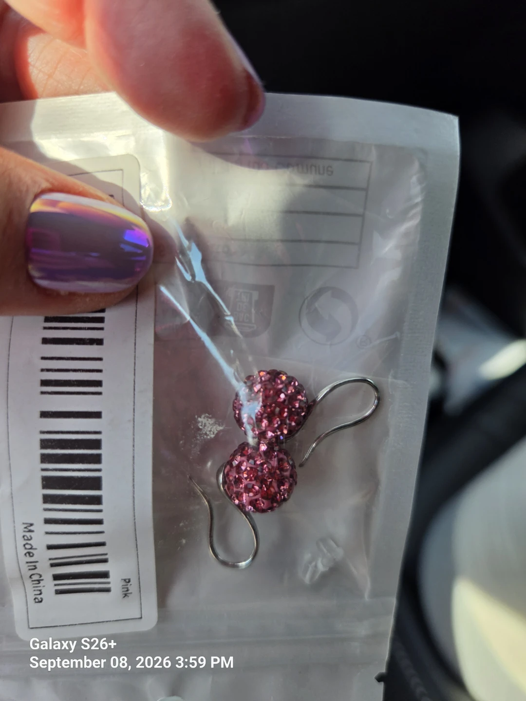 Pink crystal ball drop earrings