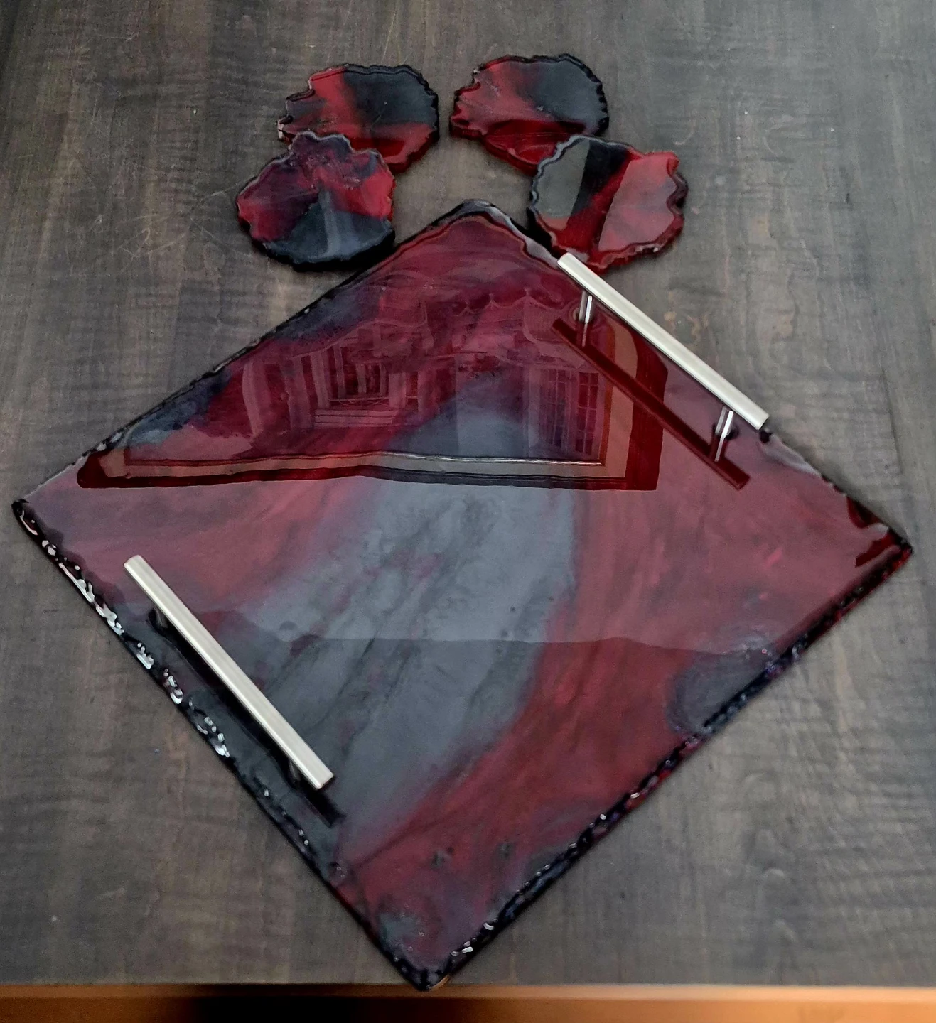 Handmade Resin Serving Tray and Coaster Set - photo 2
