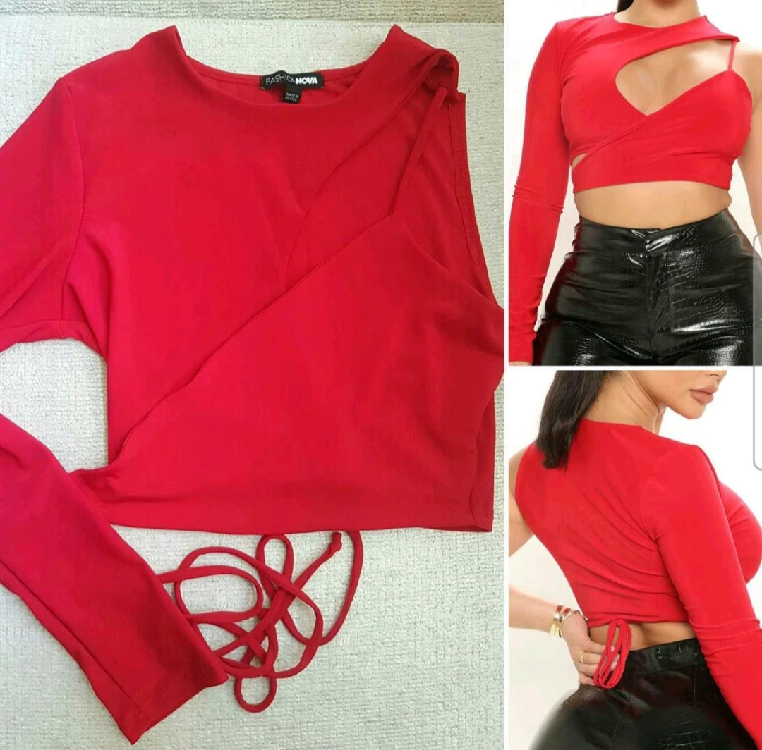 New Red Asymmetrical Crop Top